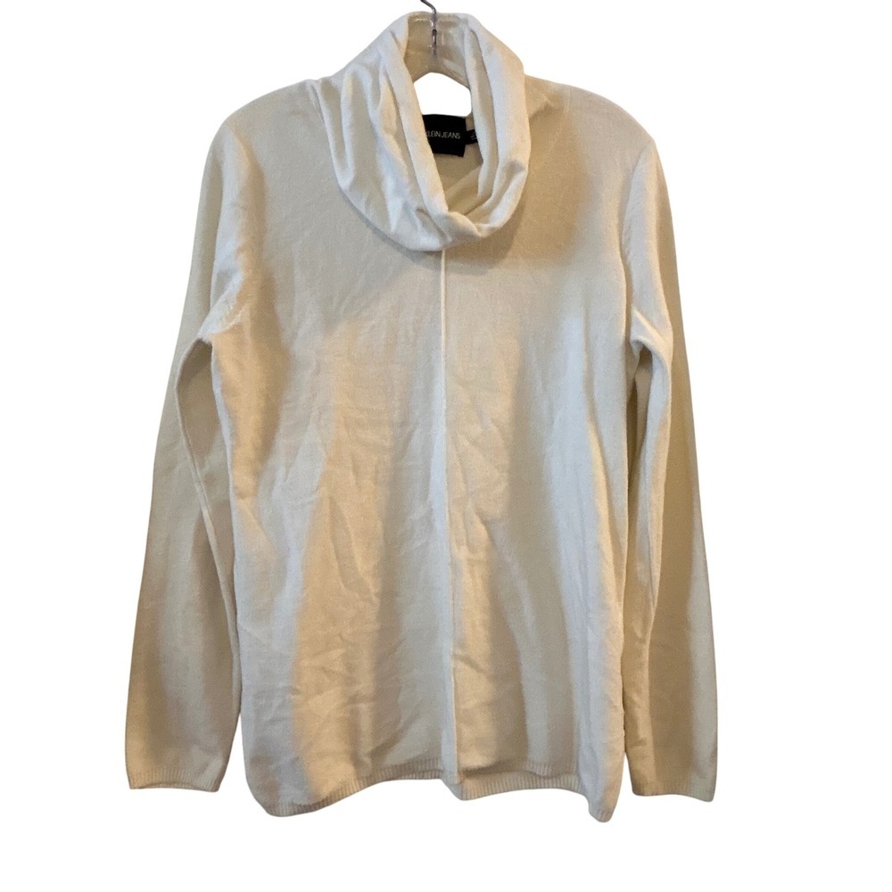 Calvin Klein Jeans Womens Cream Cowl Neck Long Sleeve Sweater Top Large